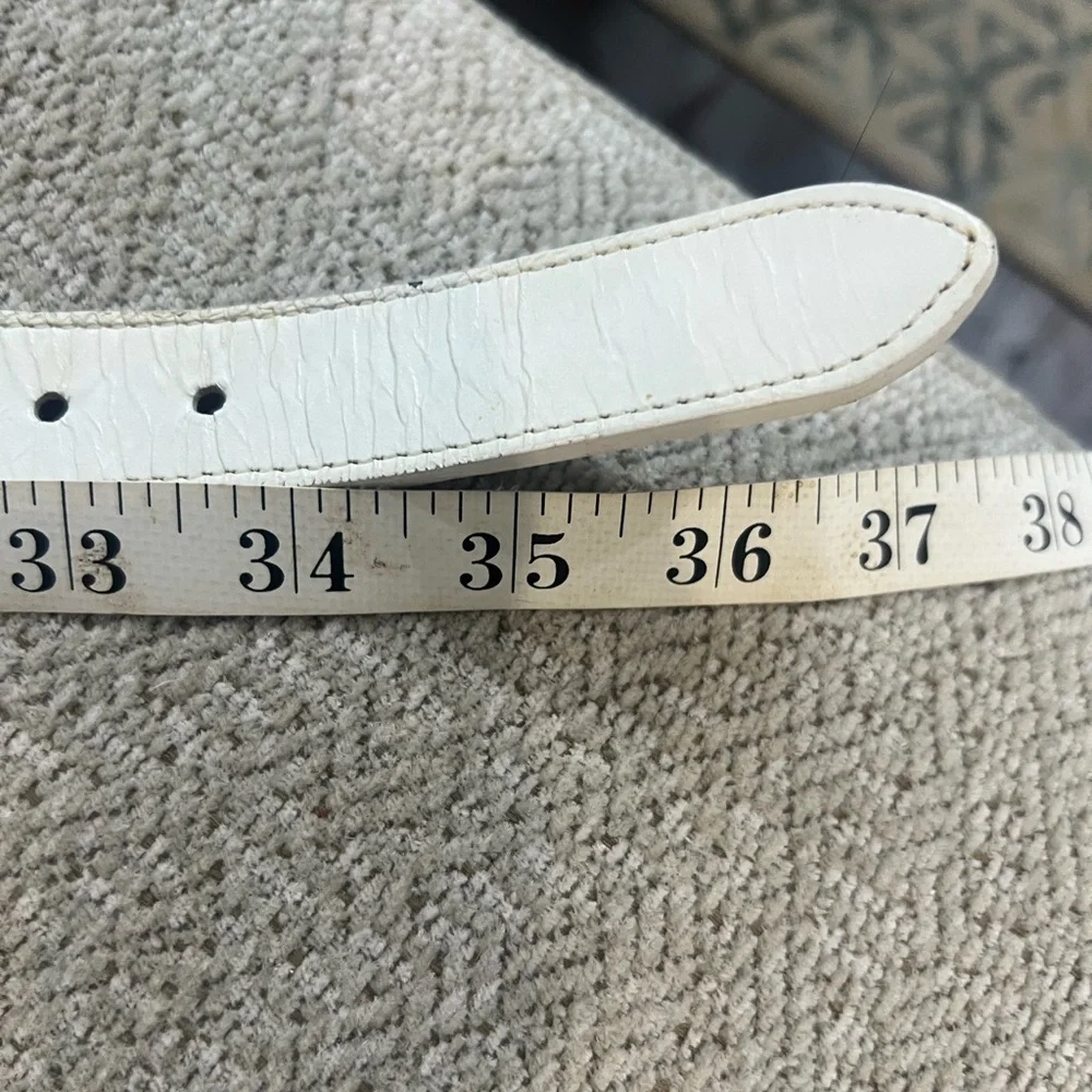 Vintage Brighton White Leather sea shell Belt with Silver Accents